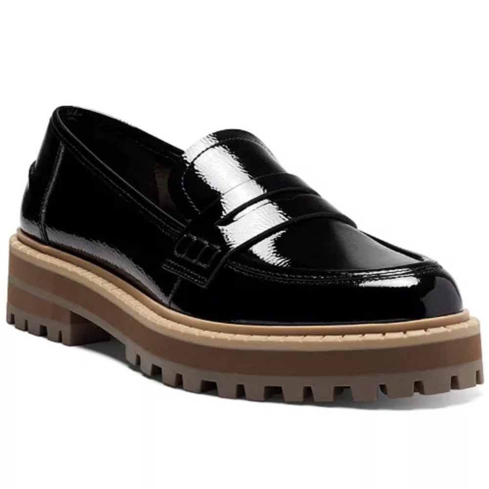 Vince Camuto Mckella Black Patent Loafers with Brown Soles Women's Size 8